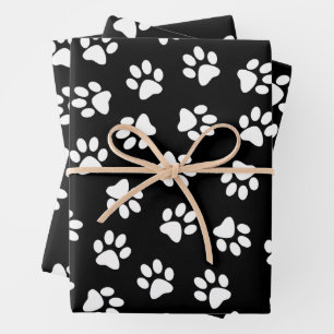 Pattern Of Paws, Dog Paws, White Paws Wrapping Paper Sheet