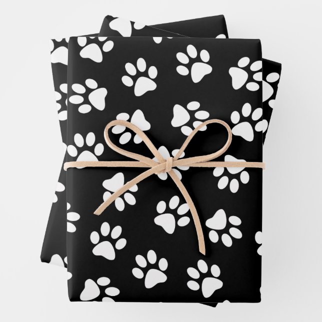 Pattern Of Paws, Dog Paws, White Paws Wrapping Paper Sheet (In situ)