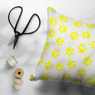 Pattern Of Paws, Dog Paws, Yellow Paws Accent Pillow