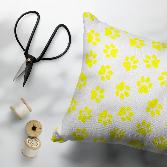 Pattern Of Paws, Dog Paws, Yellow Paws Accent Pillow (Creator Uploaded)
