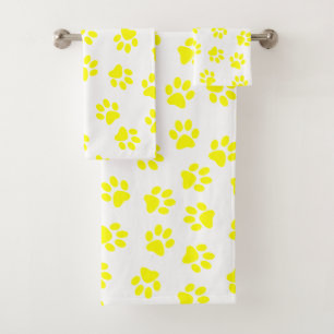 Pattern Of Paws, Dog Paws, Yellow Paws Bath Towel Set