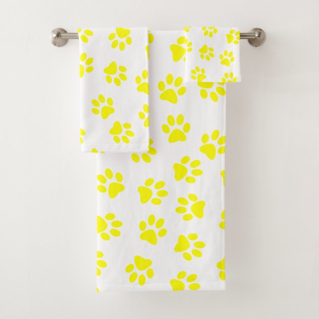 Pattern Of Paws, Dog Paws, Yellow Paws Bath Towel Set (Insitu)
