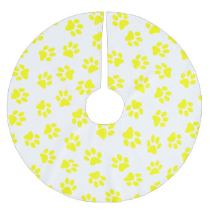 Pattern Of Paws, Dog Paws, Yellow Paws Brushed Polyester Tree Skirt