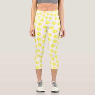 Pattern Of Paws, Dog Paws, Yellow Paws Capri Leggings