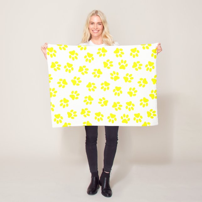 Pattern Of Paws, Dog Paws, Yellow Paws Fleece Blanket (In Situ)
