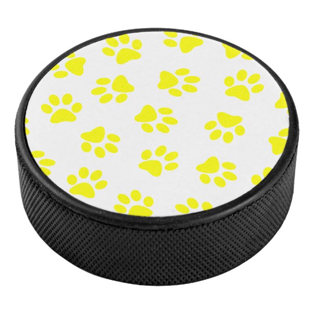 Pattern Of Paws, Dog Paws, Yellow Paws Hockey Puck (3/4)