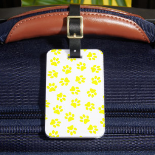 Pattern Of Paws, Dog Paws, Yellow Paws Luggage Tag