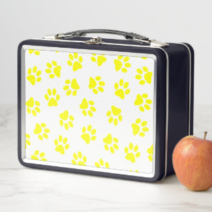 Pattern Of Paws, Dog Paws, Yellow Paws Metal Lunch Box