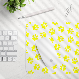 Pattern Of Paws, Dog Paws, Yellow Paws Mouse Pad