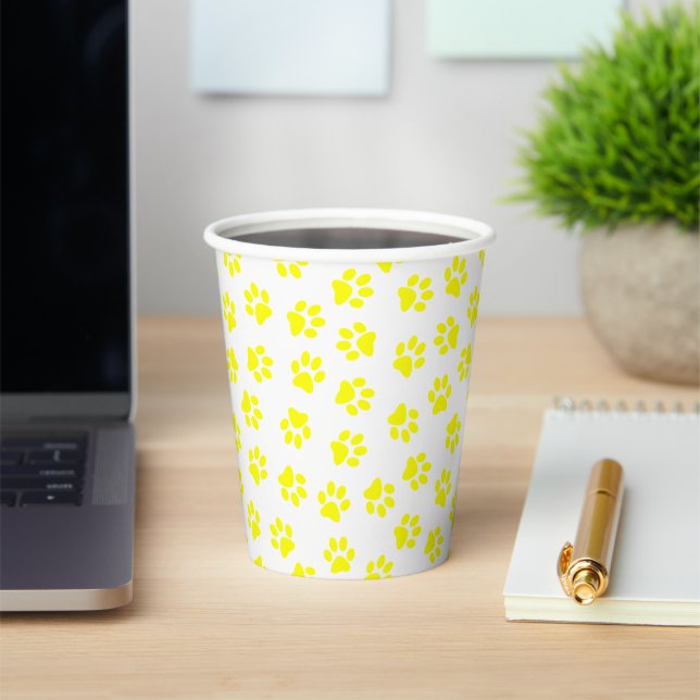 Pattern Of Paws, Dog Paws, Yellow Paws Paper Cups (Insitu)