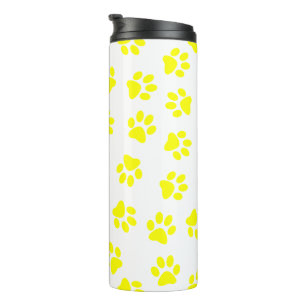 Pattern Of Paws, Dog Paws, Yellow Paws Thermal Tumbler