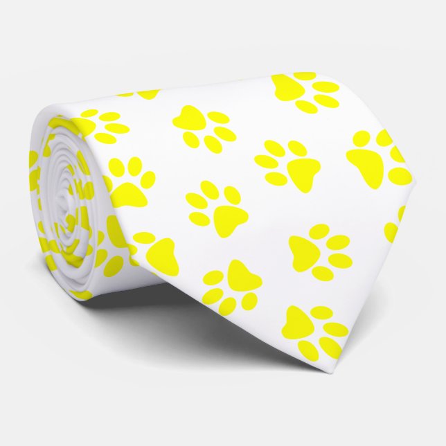 Pattern Of Paws, Dog Paws, Yellow Paws Tie (Rolled)