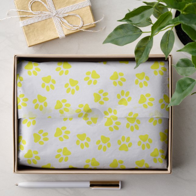 Pattern Of Paws, Dog Paws, Yellow Paws Tissue Paper (Gift)