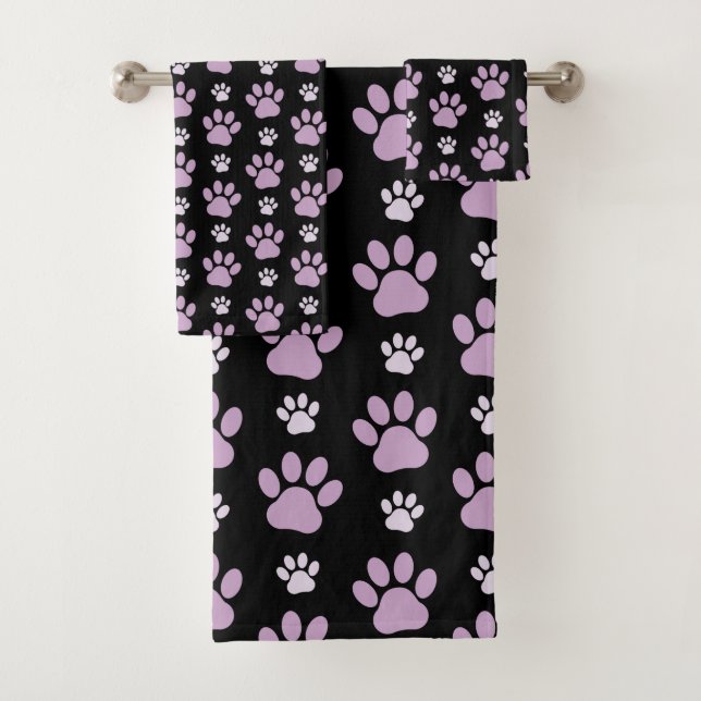Pattern Of Paws, Lilac Paws, Dog Paws, Paw Prints Bath Towel Set (Insitu)