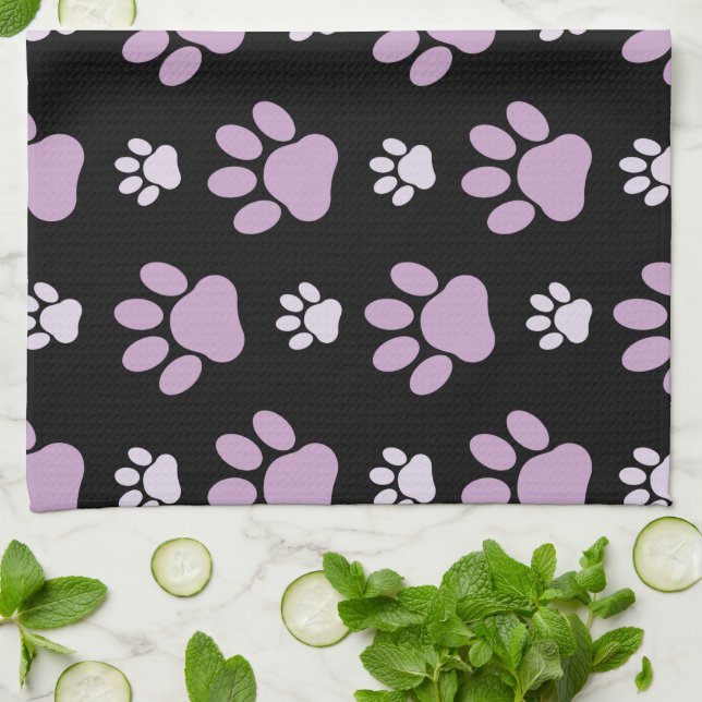 Pattern Of Paws, Lilac Paws, Dog Paws, Paw Prints Kitchen Towel (Folded)