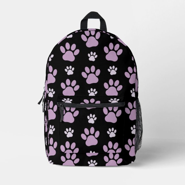 Pattern Of Paws, Lilac Paws, Dog Paws, Paw Prints Printed Backpack (Front)