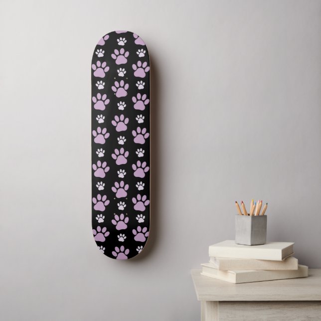 Pattern Of Paws, Lilac Paws, Dog Paws, Paw Prints Skateboard (Wall Art)