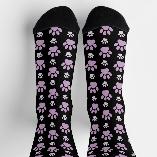 Pattern Of Paws, Lilac Paws, Dog Paws, Paw Prints Socks (Top)
