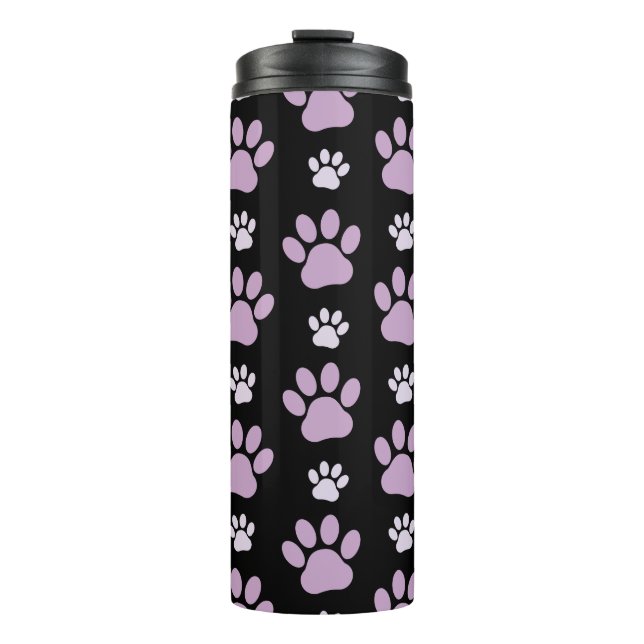 Pattern Of Paws, Lilac Paws, Dog Paws, Paw Prints Thermal Tumbler (Front)