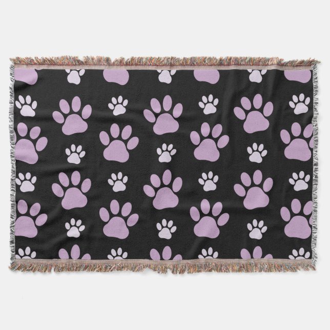 Pattern Of Paws, Lilac Paws, Dog Paws, Paw Prints Throw Blanket (Front)
