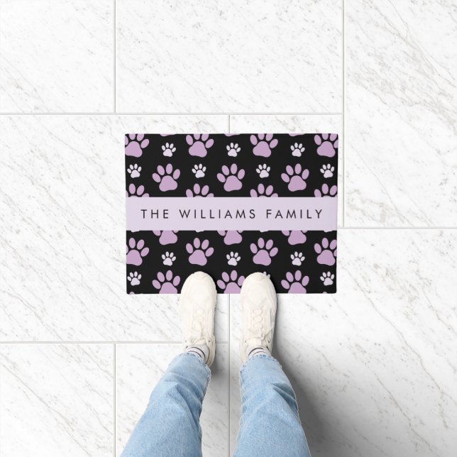Pattern Of Paws, Lilac Paws, Dog Paws, Your Name Doormat (Indoor)