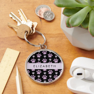 Pattern Of Paws, Lilac Paws, Dog Paws, Your Name Keychain