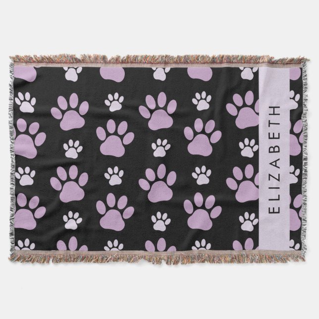 Pattern Of Paws, Lilac Paws, Dog Paws, Your Name Throw Blanket (Front)