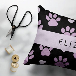 Pattern Of Paws, Lilac Paws, Hearts, Your Name Accent Pillow