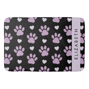 Pattern Of Paws, Lilac Paws, Hearts, Your Name Bath Mat