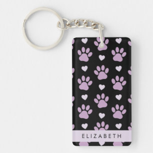 Pattern Of Paws, Lilac Paws, Hearts, Your Name Keychain
