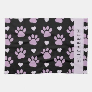 Pattern Of Paws, Lilac Paws, Hearts, Your Name Kitchen Towel
