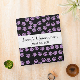 Pattern Of Paws, Lilac Paws, Quinceanera Binder