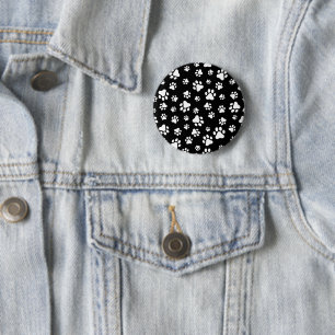 Pattern Of Paws, Paw Prints, Black and White 2 Inch Round Button