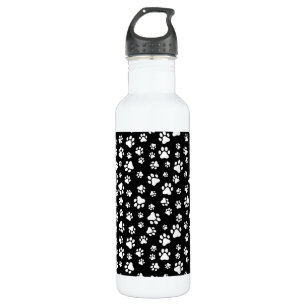 Pattern Of Paws, Paw Prints, Black and White 710 Ml Water Bottle