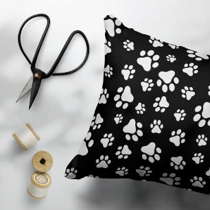 Pattern Of Paws, Paw Prints, Black and White Accent Pillow