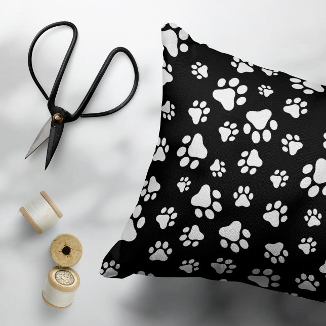 Pattern Of Paws, Paw Prints, Black and White Accent Pillow (Creator Uploaded)