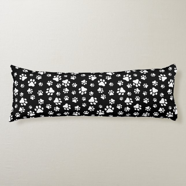 Pattern Of Paws, Paw Prints, Black and White Body Pillow (Front)
