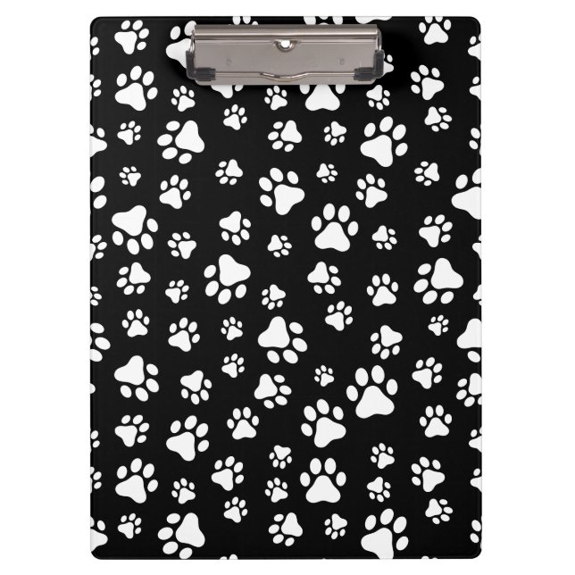 Pattern Of Paws, Paw Prints, Black and White Clipboard (Front)