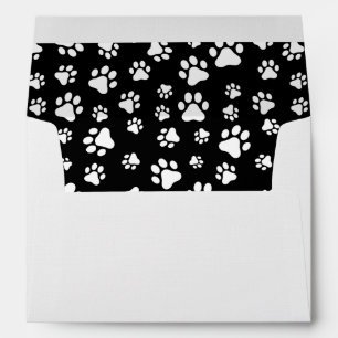 Pattern Of Paws, Paw Prints, Black and White Envelope