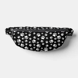 Pattern Of Paws, Paw Prints, Black and White Fanny Pack