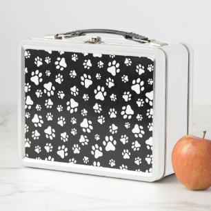 Pattern Of Paws, Paw Prints, Black and White Metal Lunch Box