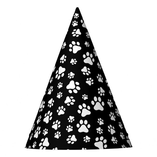 Pattern Of Paws, Paw Prints, Black and White Party Hat (Front)
