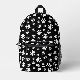 Pattern Of Paws, Paw Prints, Black and White Printed Backpack
