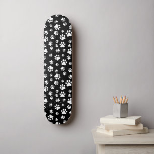Pattern Of Paws, Paw Prints, Black and White Skateboard