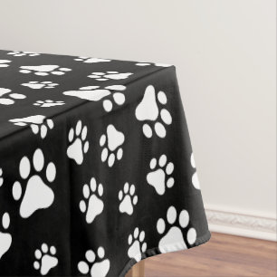 Pattern Of Paws, Paw Prints, Black and White Tablecloth