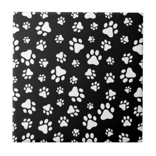 Pattern Of Paws, Paw Prints, Black and White Tile