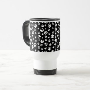 Pattern Of Paws, Paw Prints, Black and White Travel Mug
