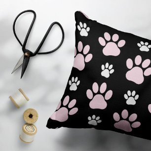 Pattern Of Paws, Pink Paws, Dog Paws, Animal Paws Accent Pillow