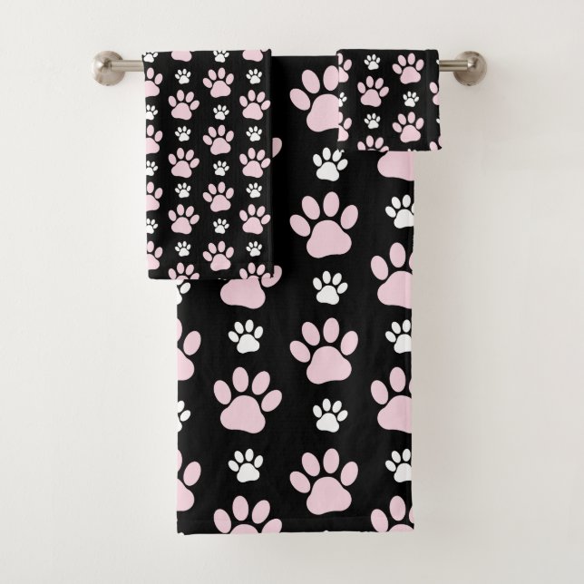 Pattern Of Paws, Pink Paws, Dog Paws, Animal Paws Bath Towel Set (Insitu)