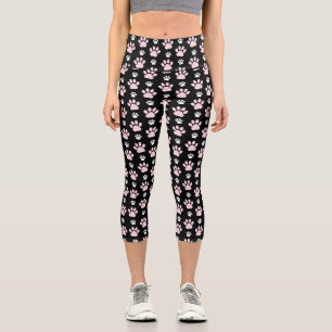 Pattern Of Paws, Pink Paws, Dog Paws, Animal Paws Capri Leggings